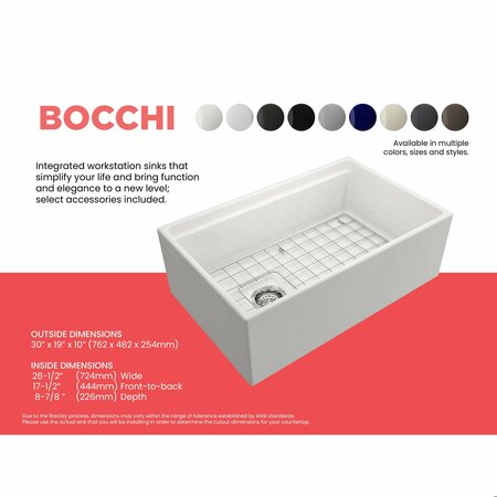 Bocchi Contempo Workstation Apron Front Fireclay 30 in. Single Bowl Kitchen Sink in White 1344-001-0120